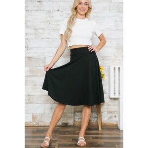 Solid High Waisted Midi Skirt Black - NEW